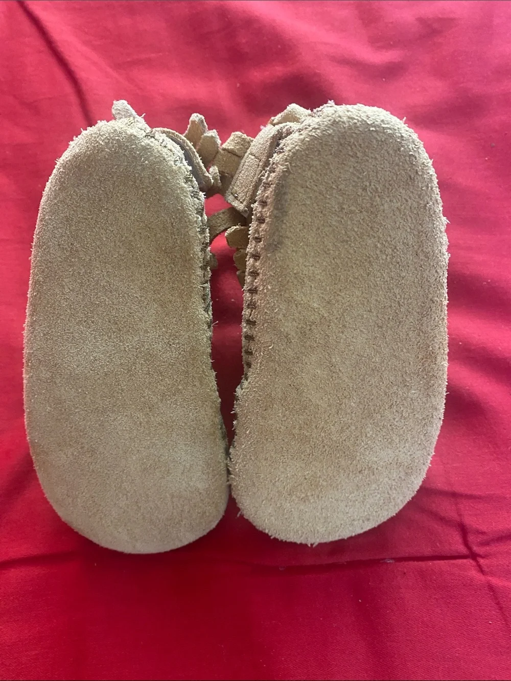 Fringe Suede Baby Moccasin Booties in Tan Size 3